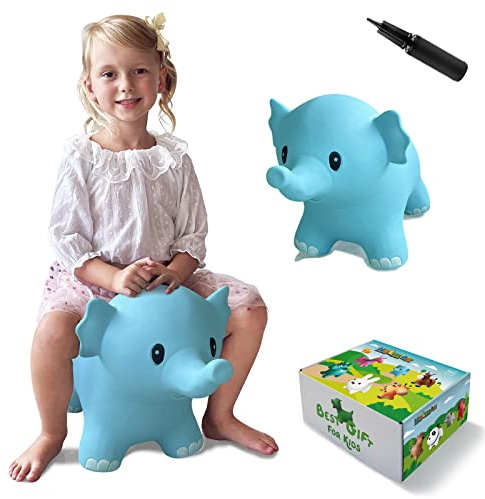 HotMax Bouncy Horse, Inflatable Bouncing Animals Hopper for Toddlers or Kids, Ride on Rubber Jumping Toys for Boy or Girl Birthday Gift (Blue Elephant)
