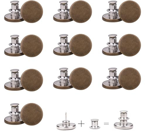Trimming Shop Lot de 10 boutons de rechange sans couture pour jeans - 17 mm - Ajustement instantané - Boutons détachables sans outil pour jeans, vestes, bronze uni