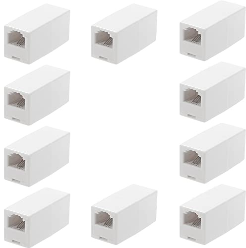 Vthahaby RJ11 Coupler, Straight Telephone Inline Coupler RJ11 6P4C Inline Keystone Jack Female to Female Straight Telephone Cable Cord Extension Adapter White (White10Pack)