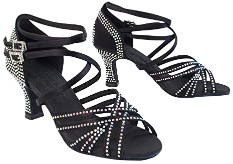 Very Fine Alexandria Womens Black Satin Salsa Tango Latin Ballroom Waltz Dance Shoes 2.5 Spool Heel US Size 8 M