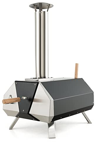 Outdoor Portable Pizza Maker Pizza Oven 12 Pizza Grill Pizza Stove Foldable Legs Built-In Thermometer Large Cooking Area 3-Layer Insulated Structure Works With Wood Briquette Pellet Coal And Cylinder