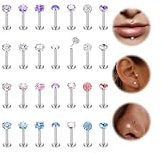 LOLIAS 28 Pièces Piercing Labret Levre Acier Chirurgical 16/20G 6/8mm Piercing Tragus Piercing Levres Bouche Étoile Cœur CZ Opale Piercing Medusa Pour Femme