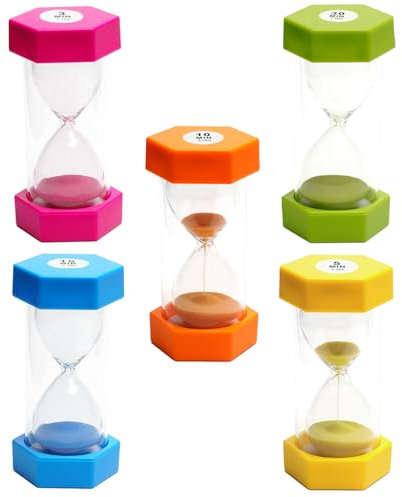 Sanduhr für Kinder, Timer, Sanduhr, Sanduhre, Küchentimer, Sanduhre, Sanduhren Set Kinder, Sanduhren Eieruhren 3 5 10 15 30 Minuten Timer für Kinder Schule, 5 Stück