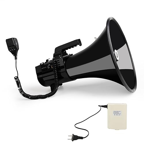 Loudmore Heavy Duty 75W Professional Megaphone Bullhorn Speaker with Built-in Microphone-Rechargeable Battery&Portable Strap-Siren -USB/SD/AUX Input-Ideal for Football, Baseball,Coaches(Black)