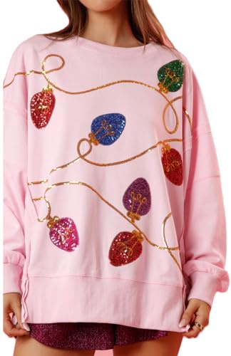 Yiulangde Ugly Christmas Sweater for Women 2025 Cute Sequin String Lights Sweatshirt Sparkly Funny Graphic Shirts Pullover Tops