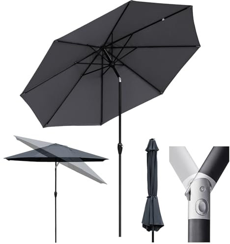 Sekey® Alu-Sonnenschirm 300cm Sonnenschirm Gartensonnenschirm mit UV-Schutz，Windfester Sonnenschirm mit Kurbel für Balkon Garten & Terrasse Sonnenschutz UV 50+