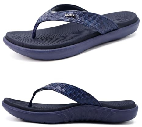 KuaiLu Azul oscuro Chanclas Mujer Verano Playa Sandalias de piscina Apoyo de Arco Ortopedicas Chanclas Zapatos Cómodos para Caminar Antideslizante Talla 39EU