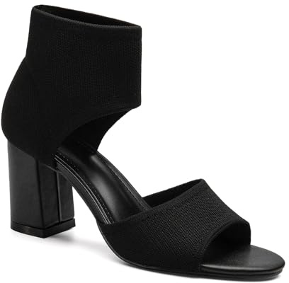 AIUZO Women's Peep Toe Boot Sandals - Knit Chunky Block Heels for Weddings & Parties - Elegant Evening Dress Shoes, Black, Size 8