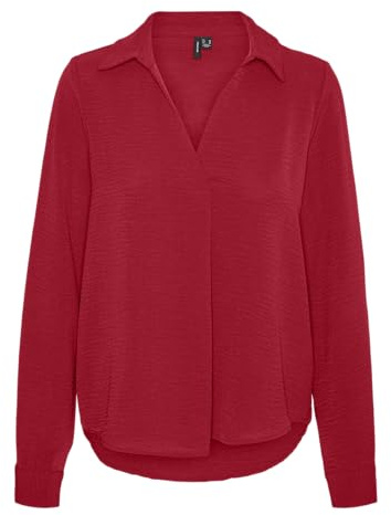 VERO MODA VMALVA L/S Collar Top WVN GA, Salsa, XS