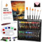 UCAMP 41 Pcs Acrylfarben Set,Satz von 24 farbe 12ml Tuben,mit 12 Pinseln,2 Leinwand,1 Mischpalette, 1 Spachtel,1 eine Grußkarte,für Künstler,Anfänger,Malen auf Glas, Stein, Keramik, Holz usw