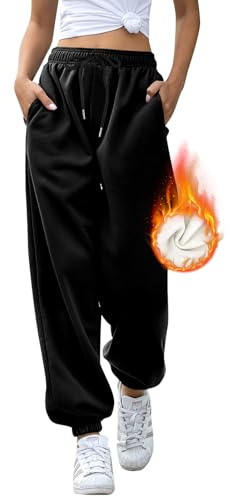 EBANKU Pantalon de survêtement doublé Sherpa pour Femme Pantalon de Jogging Thermique doublé en Polaire avec Poches - Bas épais et Chaud pour l'hiver Survêtement pour Loisirs Gym et Jogging