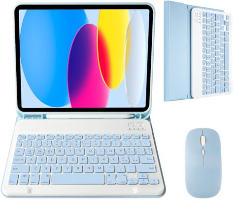 Nsyee Custodia con Tastiera e Mouse per iPad 11a Generazione (A16) 11 Pollici 2025, 10a Gene 10,9 Pollici 2022, Tastiera Wireless Bluetooth Rimovibile per IPad 11th 10th Gen， Italiano QWERTY-Blu