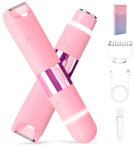 2025 - Recortadora de bikini para mujer, afeitadora eléctrica de doble cabeza impermeable 2 en 1 (rosa)