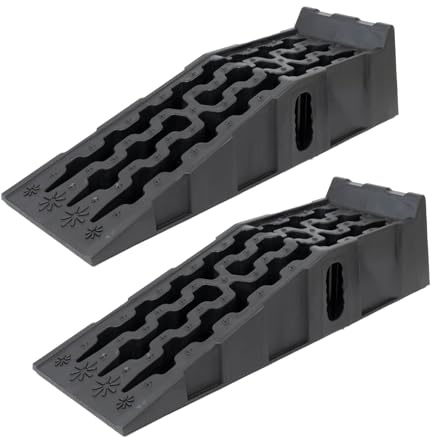 TRUTZHOLM 2 x Auffahrrampe mit Überfahrstopper 90,8x28x22 cm hochbelastbar 5t Traglast Kunststoff Auffahrkeil Wohnmobil PKW SUV rutschfeste Rampe für jeden Untergrund Kunststoff schwarz