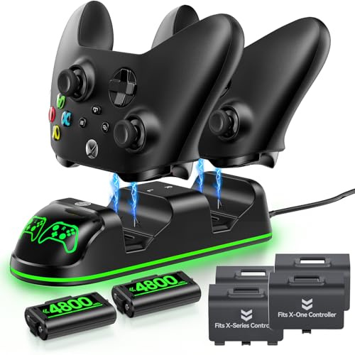 Controller Charger Station with 2x4800mWh Rechargeable Battery Packs Compatible with Xbox One/Elite/Series X|S, Controller Charging Dock, XBox Gaming Accessories with 9 RGB Modes and 4 Battery Covers