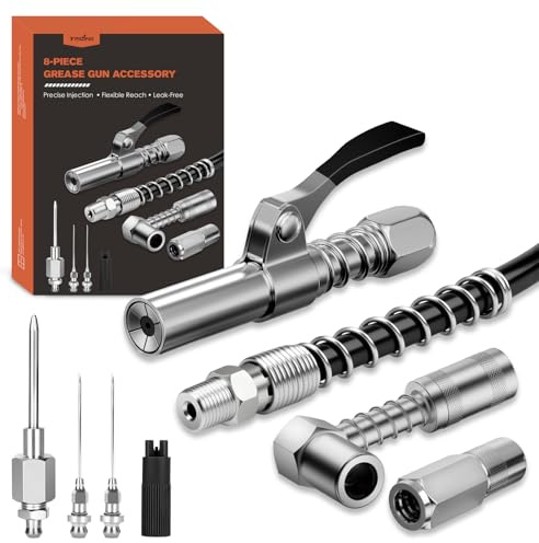 TRILINK Kit Testina Ingrassatore Professionale – Set 8PCS Accessori con Accoppiatore Rapido, Adattatore 90°, Tubo Flessibile 30 cm, Testina Ingrassatore, Ugello Sottile, 2 Aghi Iniettori & Pulitore