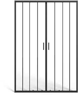 Vente-unique - Porte de douche coulissante double en métal noir mat - Verre anti-calcaire - 140 x 195 cm - BAVIODA