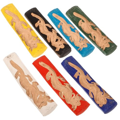 TOKIDNY Lot 7 bâtons d’encre chinoise colorée artisanale pour calligraphie traditionnelle, bloc encre à moudre réutilisable, peinture sumi résistante, ensemble dragon aux 7 couleurs