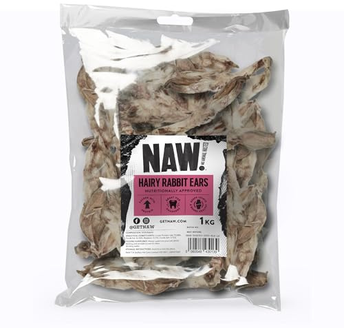 NAW Rabbit Ears For Dogs, 1kg. Premium Hairy Rabbit Ear Dog Chews Made From 100% Natural Rabbit With Fur To Support Healthy Digestion
