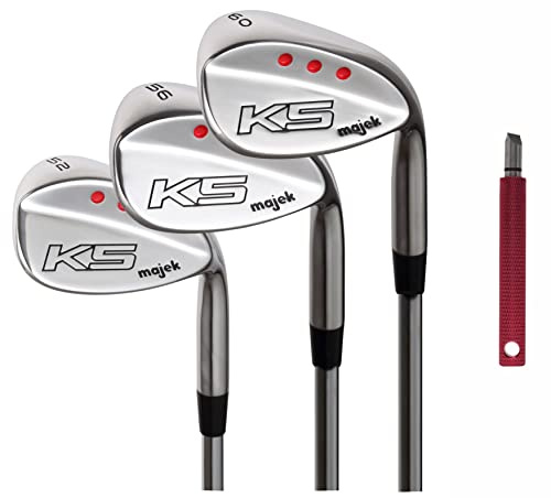 Majek Golf Petite Senior Ladies Wedge Set: 52° Gap Wedge (GW), 56° Sand Wedge (SW), 60° Lob Wedge (LW) Ladies Flex (Petite - 5' to 5'3) Premium Arthritic Grip + Free Wedge Groove Sharpener (Red)
