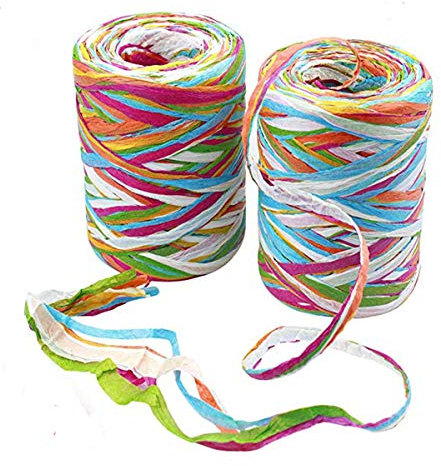 WEONE 2 Rollen Bast Band,160M Papierbänder, Geschenkpapier die Bast-Verpackungs-Schnur für die Weihnachts Geschenk-Verpackung, DIY Art Decoration kräuseln