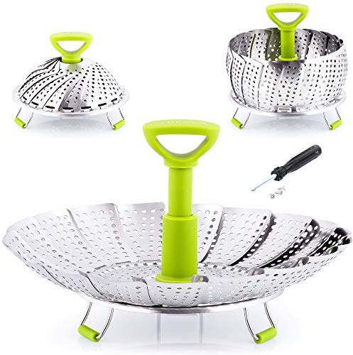 Zulay Adjustable Vegetable Steamer Baskets For Cooking - Foldable Steamer Basket (5.1 to 9) - Expandable Vegetable Steamer Basket Stainless Steel Fits Various Size Pots, Pans, & Pressure Cookers