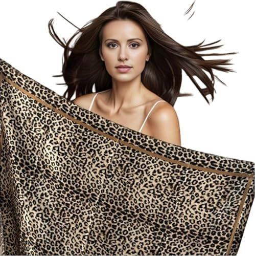 LA FERANI elegant Halstuch 90x90cm | Tuch Leopard braun Bandana Seide Satin | Kreuzfahrt Tuch Frühling Sommer Style Design | Business Style Geschenk Damen