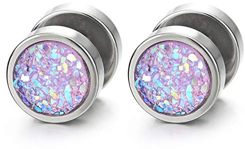 Homme Femme Acier Noir Cercle Boucles d'oreilles avec Bleu Briller - Bouchon Jauge Faux Cheater Fake Gauges Plugs