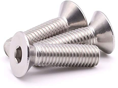 #10-24 x 3/4 inch Flat Head Socket Cap Screws 50 PCS, Countersunk Head, Allen Hex Drive, 304 Stainless Steel 18-8, Full Machine Thread, Bright Finish