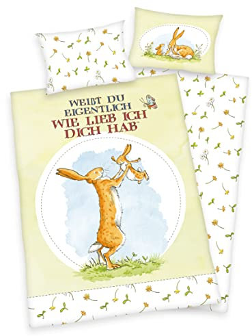 Weißt du eigentlich wie lieb ich Dich hab? Baby Bettwäsche 40x60 + 100x135cm 100% Baumwolle mit Reißverschluss