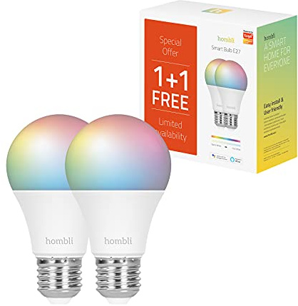 Hombli smarte LED Glühbirne E27, dimmbar, warmweiß bis farbig CCT RGB, 9W 800 Lumen, App-fähig, kompatibel mit Alexa, Google Assistant, Siri, 2er Pack