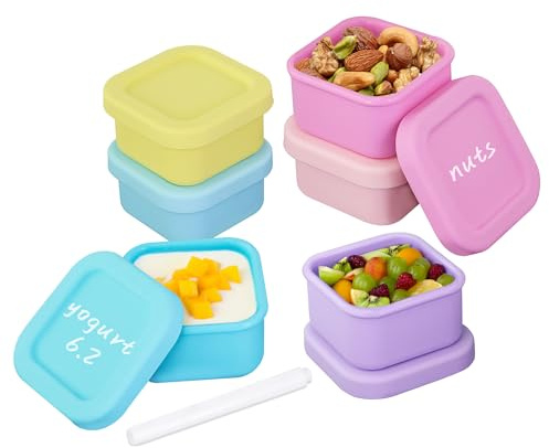 Finorder 6 Pack 3.5 oz Silicone Food Storage Containers Leak Proof Food Snack Storage Cubes,Reusable Small Containers with Lids Freezer Dishwasher Safe Lunch Box for Picnic, Gym, Work