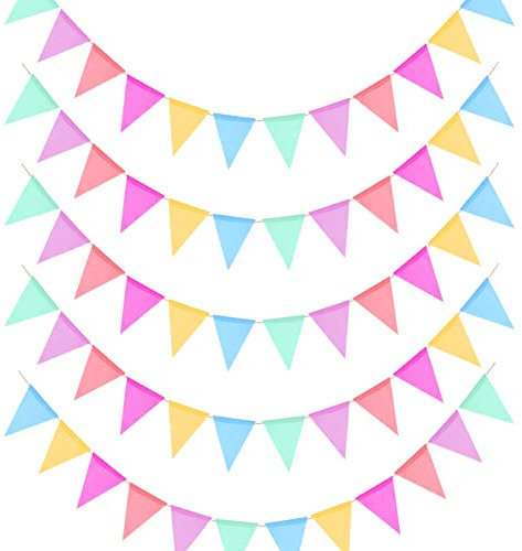 5 Stück Wimpelkette Outdoor, Wimpelkette/Leinen Mehrfarbig Dreieck Flaggen Geburtstagsgirlande Herzlich Willkommen Girlande für Halloween/Hochzeit Party Taufe Deko Weihnachten