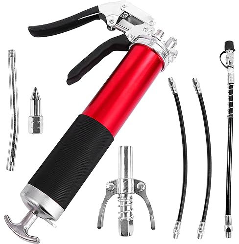 gxwcyi Fettpresse für Schmiernippel, Handhebelfettpresse mit Schlauch Und Griffschmiernippel, Doppelte AuslasslöCher Sorgen für Eine Schnelle EntlüFtung Und der Hochdruckkolben Gibt das öL Schnell Ab