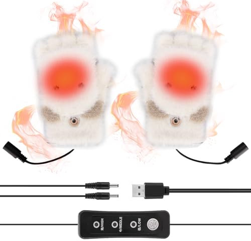 DAZZTIME Beheizbare Handschuhe Damen,USB Beheizte Handschuhe,Half Hands Beheizte Fingerlose Handschuhe,Mit 3 Temperaturstufen,Handschuhe Beheizbar,Handschuh Für Drinnen Oder Draußen.