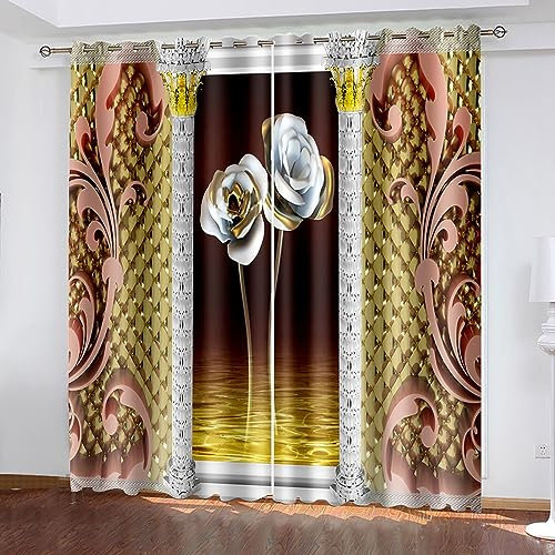 Skcess Gardinen Blickdicht 2er Set, Gardiene Weiß Grau Spinnenpflanze Im Chinesischen Stil Vorhang Polyester 107x244cm(WxH)