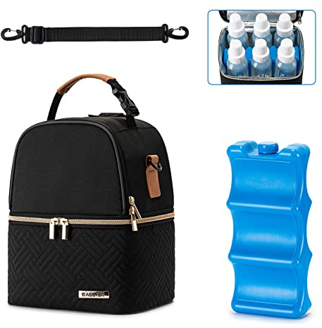 BABEYER Sac réfrigérant Lait Maternel - 6 biberons 270ml, Pack Glace, bandoulière - pour Pompe/Allaitement/Voyage/Travail - Noir