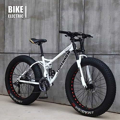 FatBike Mountaincykel, Beach Cruiser, Snowcykel 21-växlad FatTire för Vuxen, Vit, 24IN