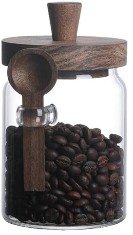 Glasskopburk | glasburklock | klar glasburk | glasburkar med trälock och skedar kaffebehållare skopa dekorativa köksförvaringsburkar för kaffebönor, te, nötter, godis, socker