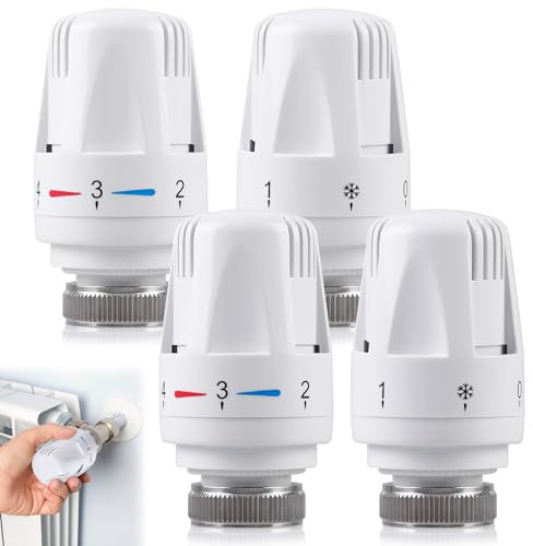 Thermostatkopf, 4 Stück Heizkörperthermostat für M30 x 1.5, Thermostat Heizung, Thermostatkopf Heizkörperventil, Heizungsthermostat, Kühlerthermostat, Heizungsregler für Büro Zuhause (4)