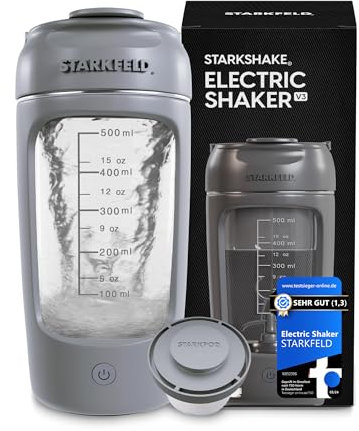 STARKSHAKE® V3 – ausgezeichnet als „bester elektrischer Shaker“ vom F.A.Z.-Verlag (2025) | Elektrischer Protein Shaker für cremige Eiweiß Shakes | 7000 UPM | USB-C | 60+ Shakes | inkl. STARKPOD | GRAU