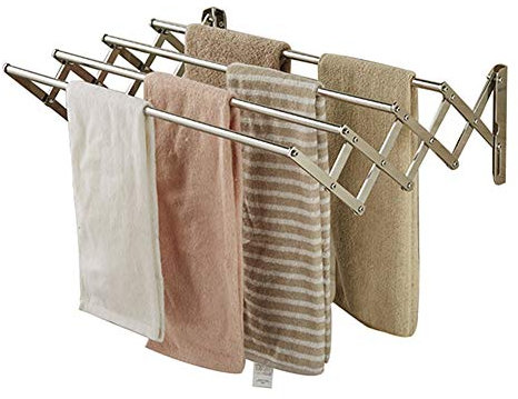 Porte-Serviettes en Acier Inoxydable Extensible et Pliable, Barre de Porte-Serviettes de Bain Murale pour Salle de Bain, Cuisine, Gain de Place, Quatre barres/80 cm/31,5 Pouces (80