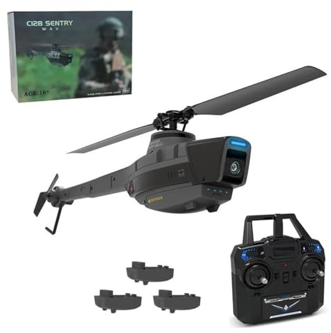 Drone Scout C128 avec caméra 1080p – Hélicoptère télécommandé de qualité militaire for la reconnaissance aérienne, 2,4 GHz 4 canaux, gyroscope 6 axes, idéal for les adultes et les débutants (3 piles i