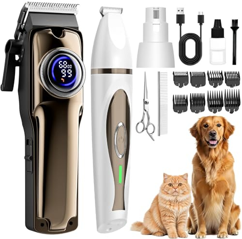 TECHMUR Hundeschermaschine und Pfotentrimmer 3in1 Set,Schermaschine für Haustiere,Profi Tierhaarschneider für Dichtes Fell + Pfotenschneider - Hunde & Katzen