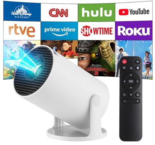 Mini proiettore 4K Smart Home Cinema con Android 11, WiFi6 2.4/5G, Bluetooth5.4, correzione trapezoidale auto, rotazione 180°, schermo 130 pollici per Phone/PC/Lap