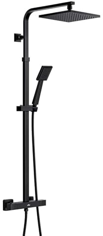 Arko bathroom Thermostatic Shower System | Thermostatic Shower Mixer Set with Overhead Rain Shower and Handheld Shower (Black)