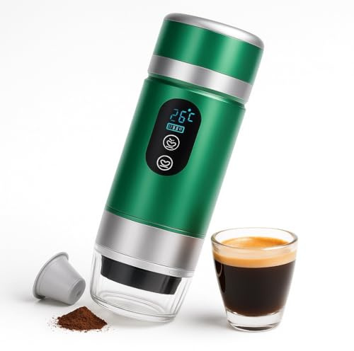SOMYKID Cafetera Portátil Cápsulas y Café Molido 3 en 1 con Display Automático | Máquina de Café Portátil Recargable | Cafetera Cápsulas Universal de Viaje (VERDE)