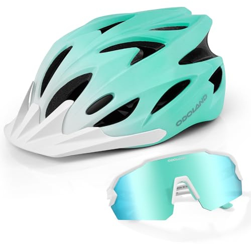 Odoland Casco da Bici Flash con Occhiali da Ciclismo Casco da Ciclismo per Adulti per Bici da Strada Mountain Bike Caschi a 360° Leggero e Regolabile per Uomini e Donne, Verde Sfumato