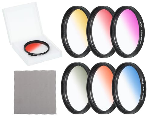 QUARKZMAN Kit De Filtros Degradados De 55mm, 6 Filtros para Accesorios De Lente De Cámara con Estuche Y Paño De Limpieza para Fotografía con Cámara SLR, Naranja, Amarillo, Azul, Rojo, Gris