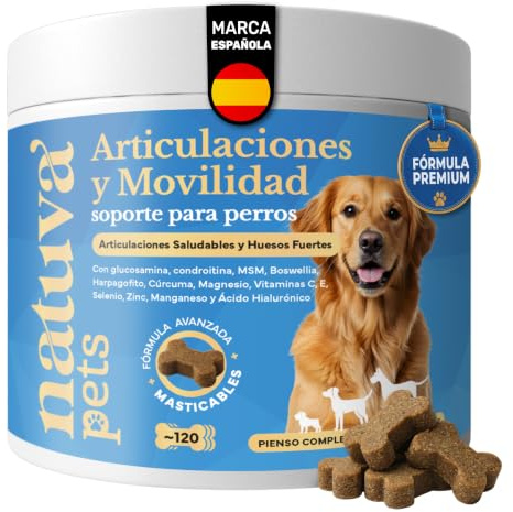 Condroprotector Perros - Glucosamina, Condroitina, MSM, Ácido Hialurónico - Con Extractos Vegetales, Minerales y Vitaminas - Para Todas las Razas - Cuidado de Huesos y Articulaciones - 120 Masticables